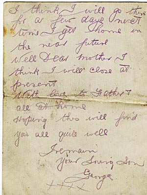 Letter from George Greer  to his mother 6/6 1 Sept 1917