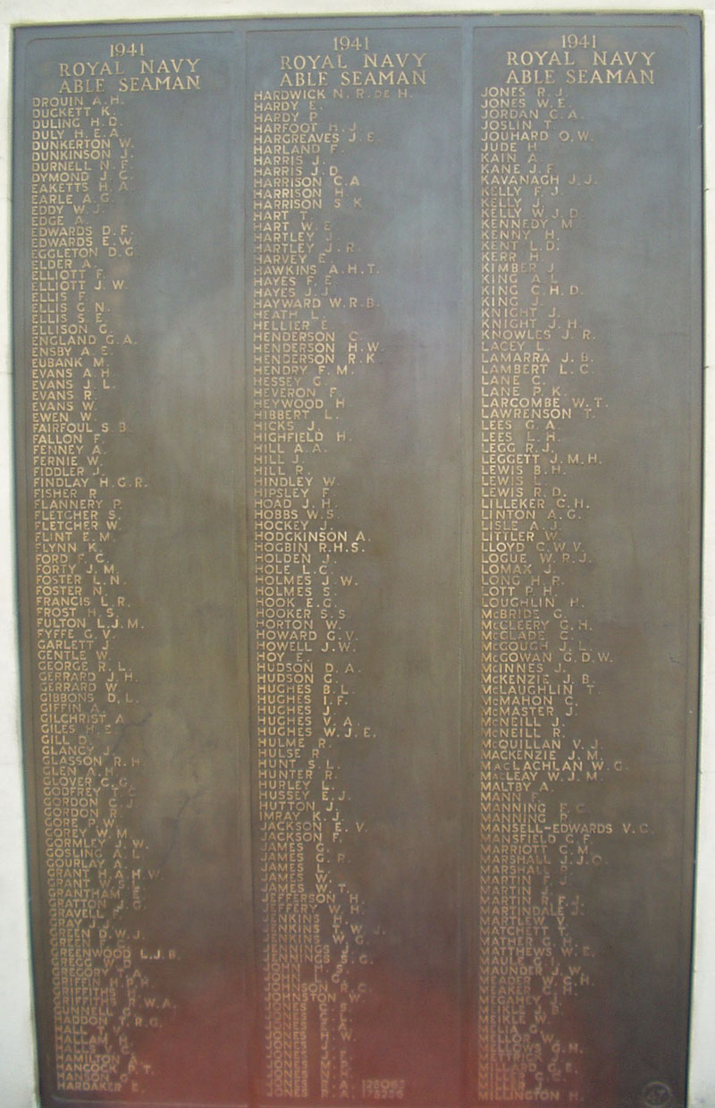 Panel 47 of the Plymouth Naval Memorial.