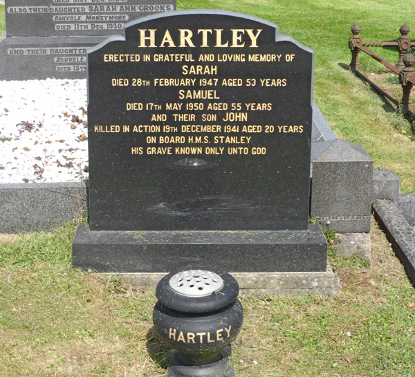 Able Seaman John R Hartley's memorial in Moneymore