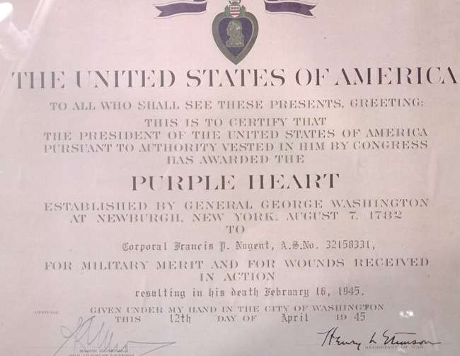 Corporal Francis Nugent's Purple Heart