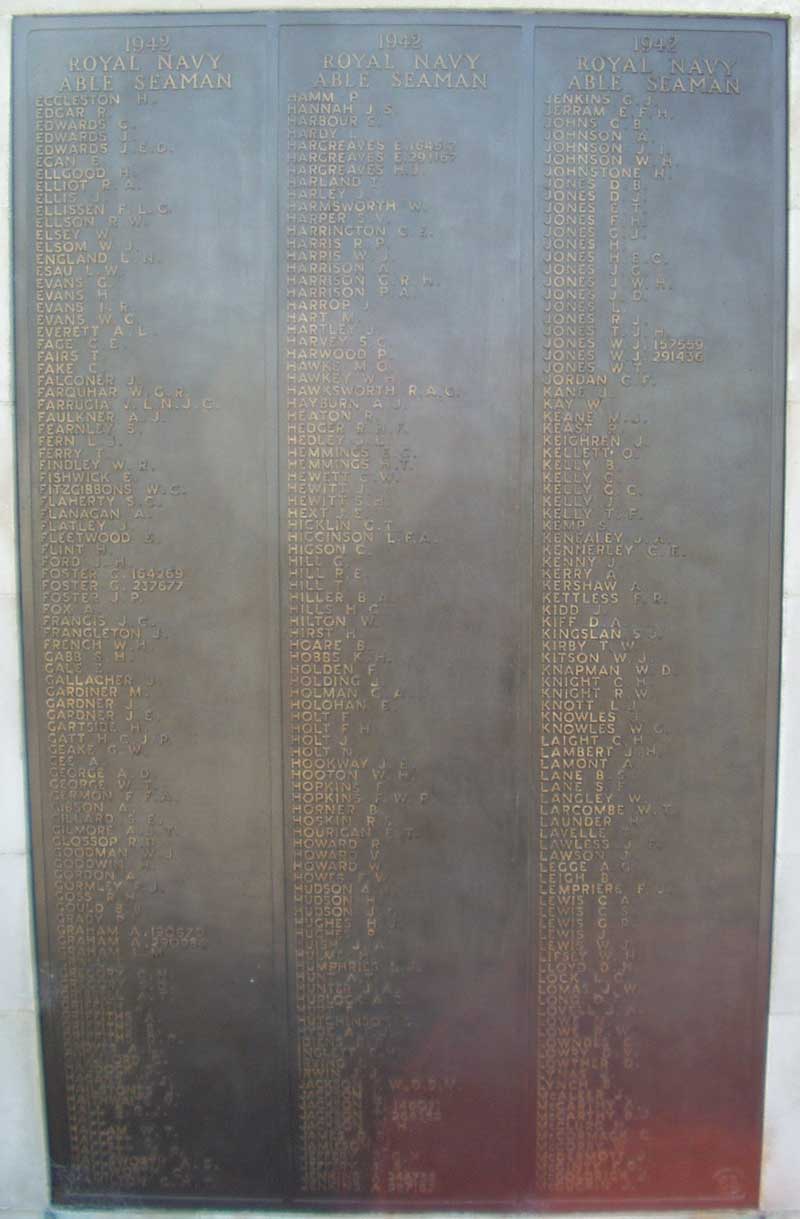 Panel 65 of the Plymouth Naval Memorial.