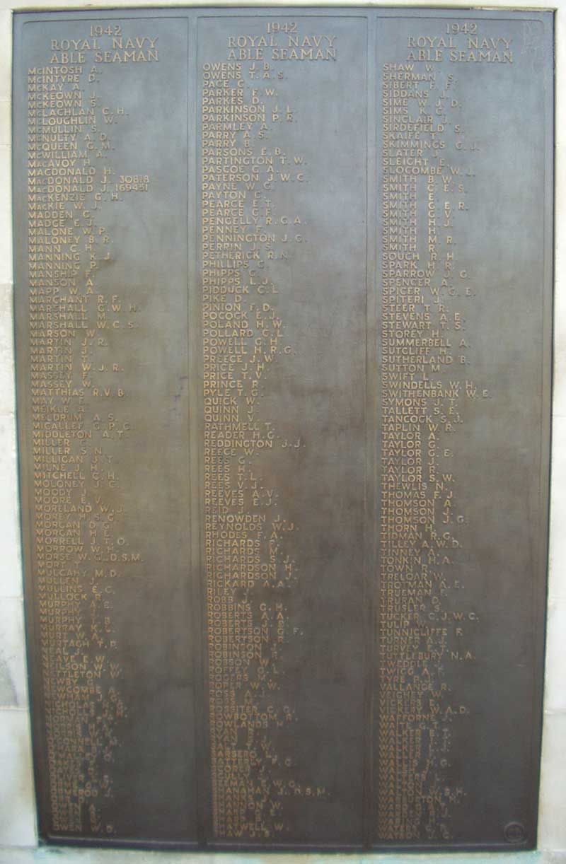 Panel 66 of the Plymouth Naval Memorial.