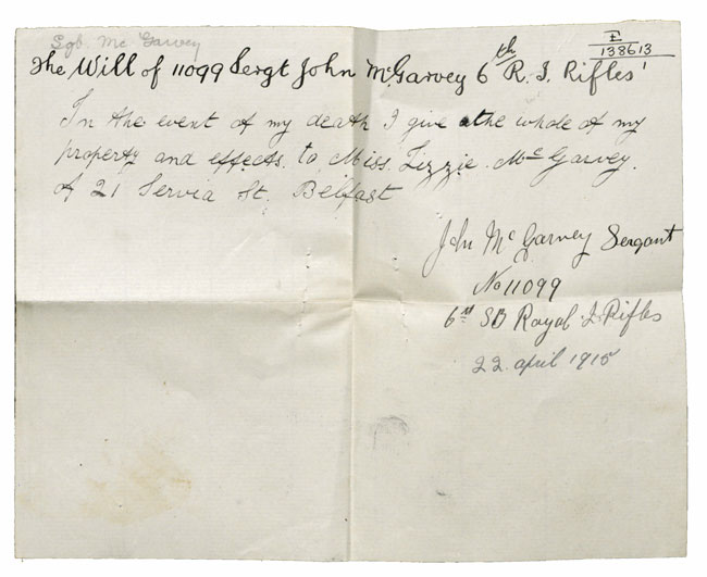 John McGarvey : Handwritten Will