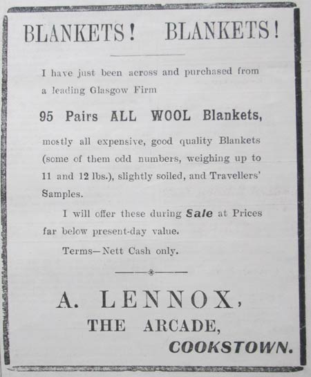Advert: A Lennox, Arcade, Cookstown